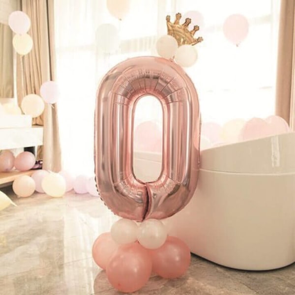 Stort vertikalt tallballongsett | Rose gull Metallic Number 0 110cm