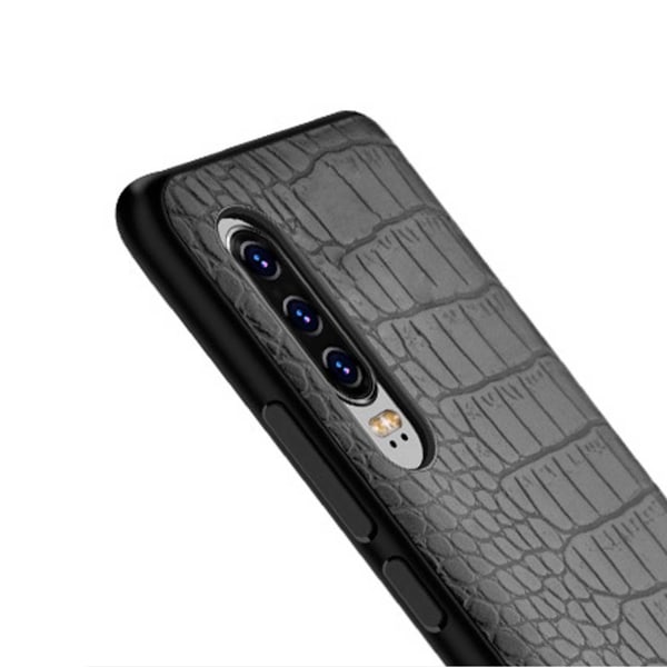 Huawei P30 Mobile Shell Black Læder Læder Crocodile Shell sort