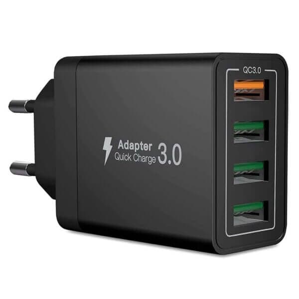 Hurtiglader 4x USB Quick Charge 3.0 3.1A Sort