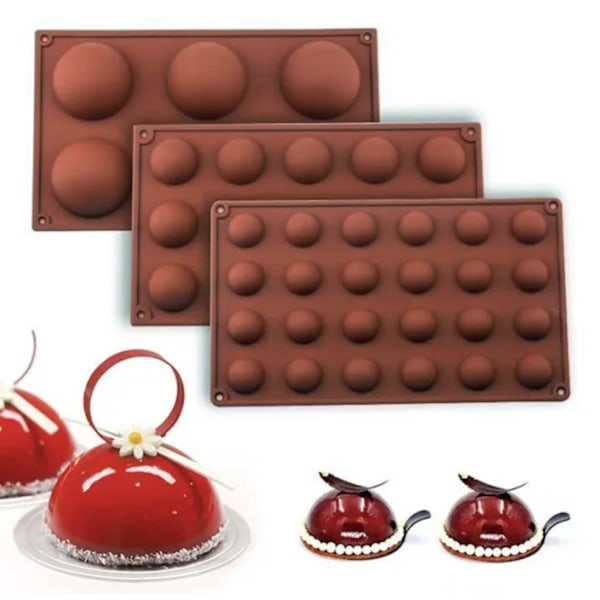 Silikonform 24 Kulor Halvklot Bakform - Is/Choklad/Geléform brun