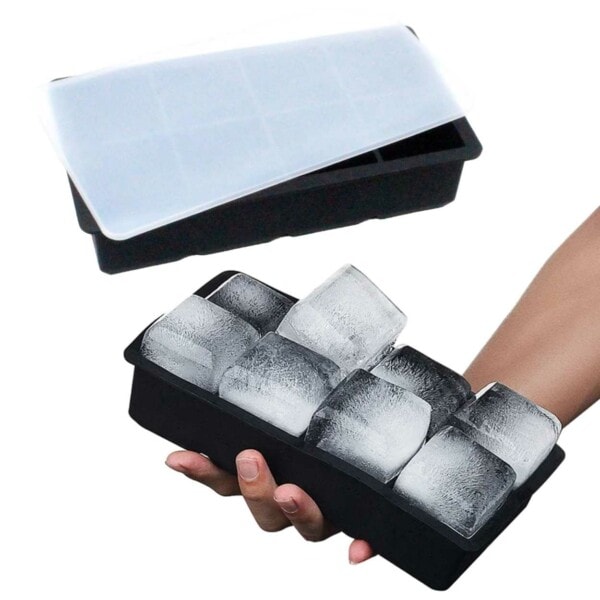 Stablebar isbitform med lokk - 8 store isbiter svart