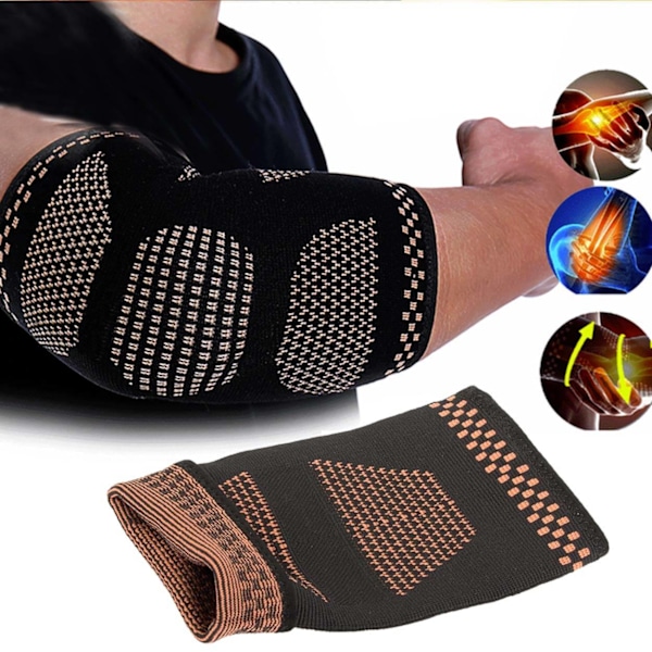 Armbågsstöd med Kompression | Värmeaktiverande Kopparfibrer Armbågsskydd svart