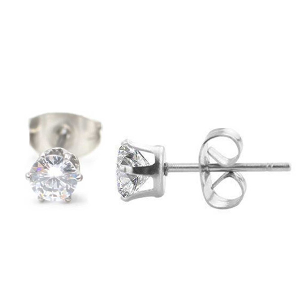 2-pack sølv krystal piercing øreringe piercing juvel - 4mm sølv