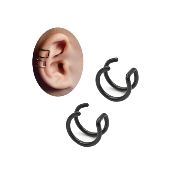 2-pakke sort falsk piercing øre øreringe øre manchet uden huller sort