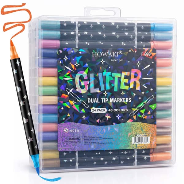 24st Dual Tip Glitter Målarpennor 48 Färger Akryl