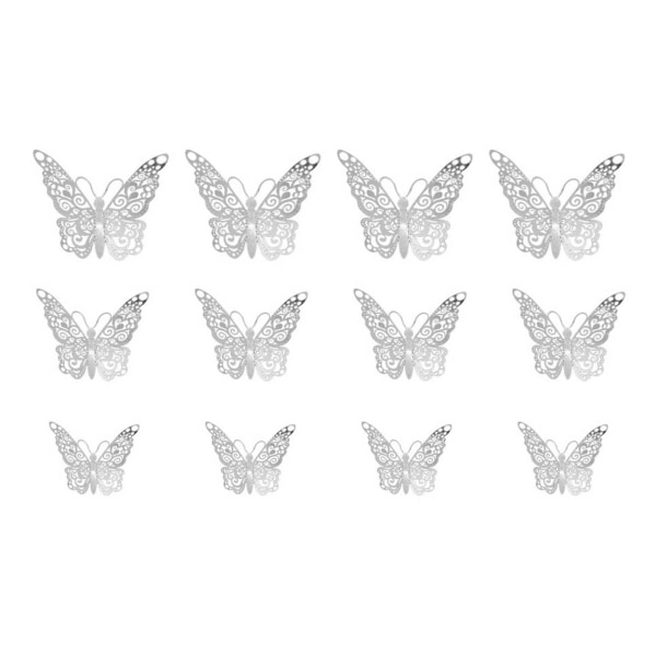 12-pack Fjärilar 3D Väggdekal Väggdekor Väggdekoration Silver silver