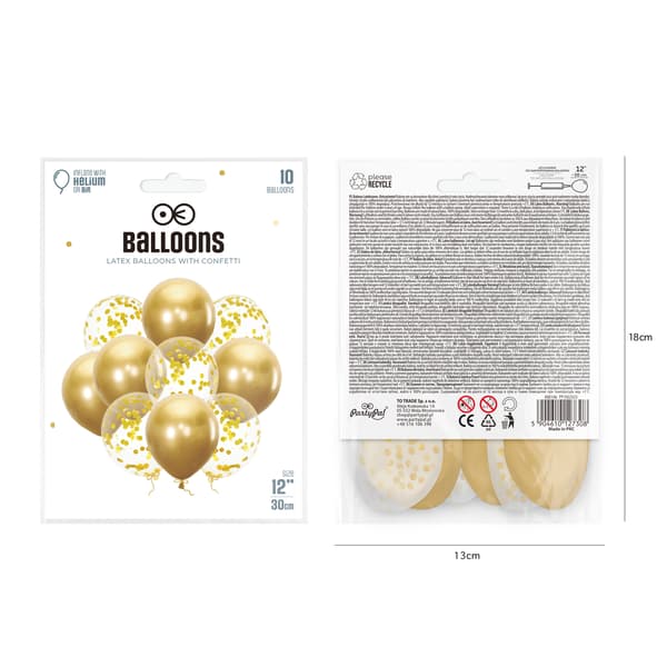 Guldballonger konfetilla 12 tum 10 st