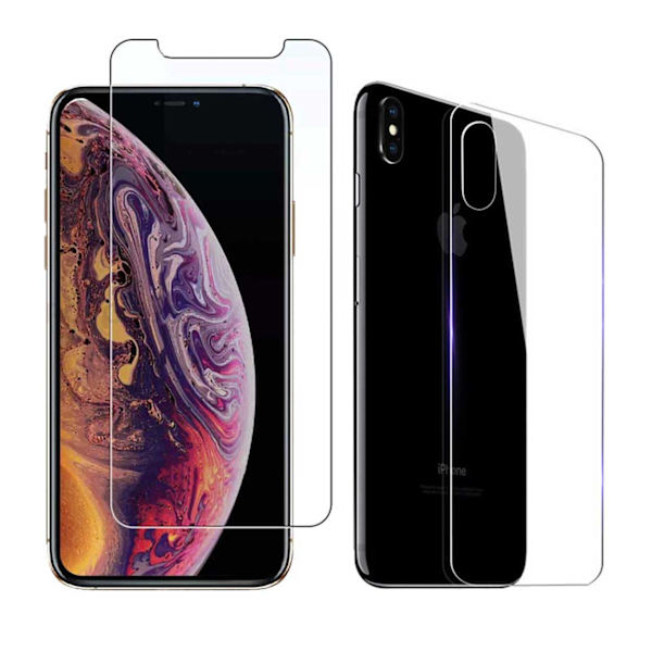 2-Pack iPhone X HD -näytönsuoja + suojakalvo selkäosaan läpinäkyvä