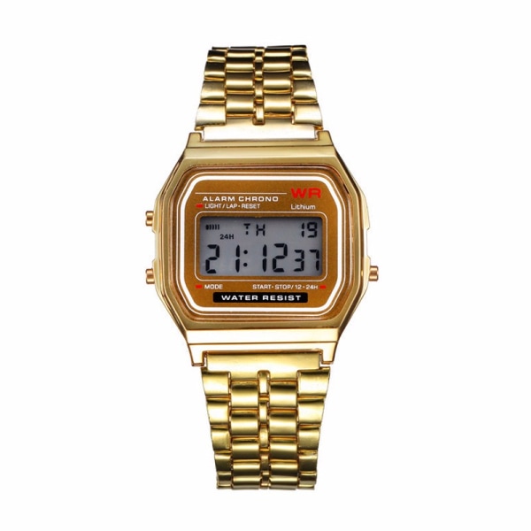 Digital Vintage Retro Klocka Armbandsur Guld Metall LCD guld