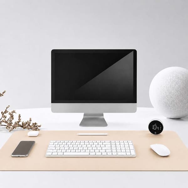 Beige skrivebordsunderlag (deskmat) 90x45 cm i PU-lær beige