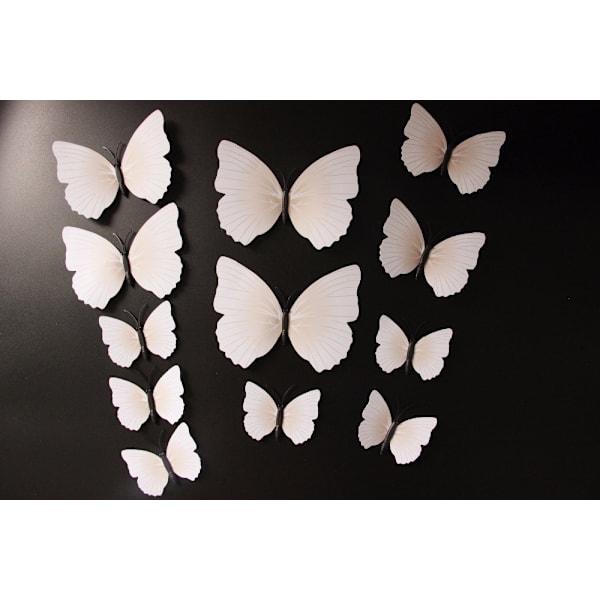 Vægindretning 12-pakke sommerfugle 3D Wall Decal Stickers Wall Decor (White)  t hvid
