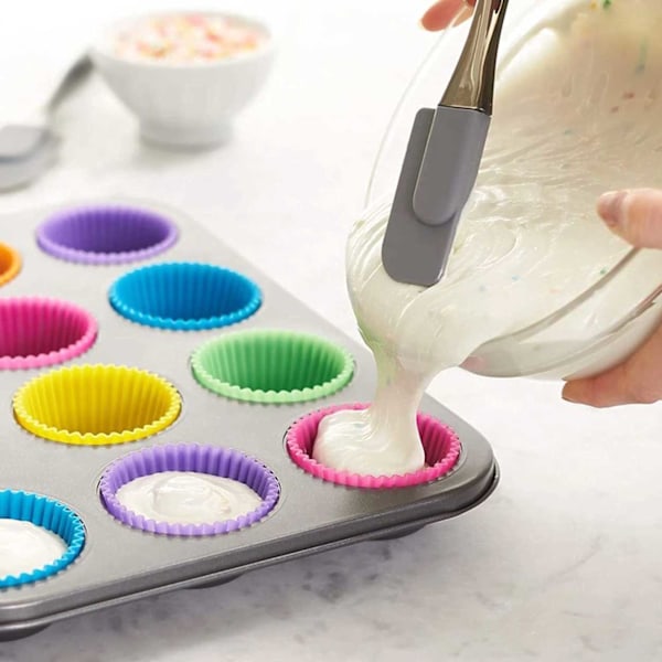 Silikone muffinforme / tyrforme - 12 -pak bagforme flerfarvet