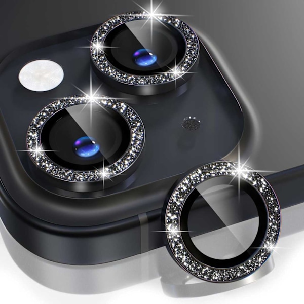 iPhone 14/14 Plus Linsskydd Bling Glitter Svart svart
