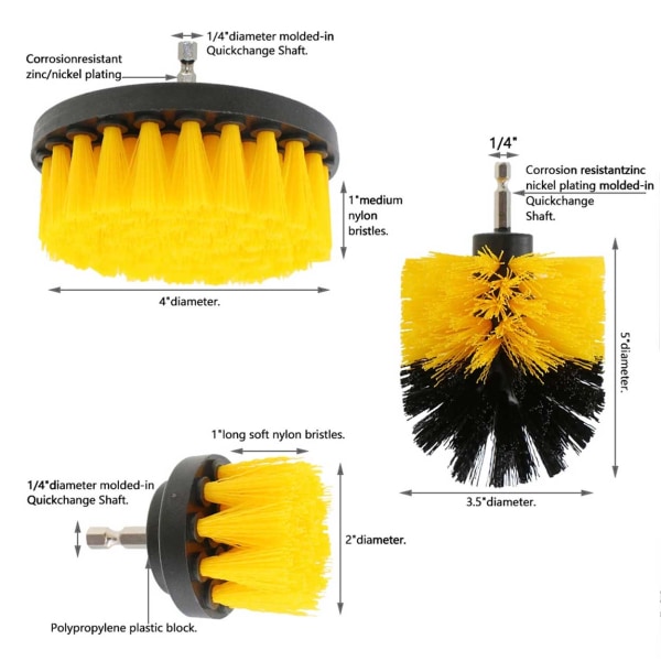 Skurborstar till Borrmaskin och Skruvdragare 3-pack gul