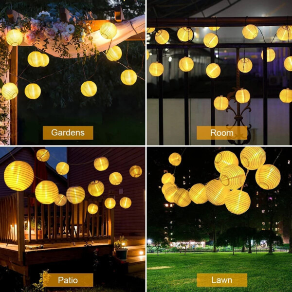 Solcelle rislampe lyssløyfe Paper Lamp LED 3,5m 10 lykter gul