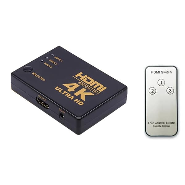 HDMI Switch 3 til 1 med 4K UHD og fjernbetjening
