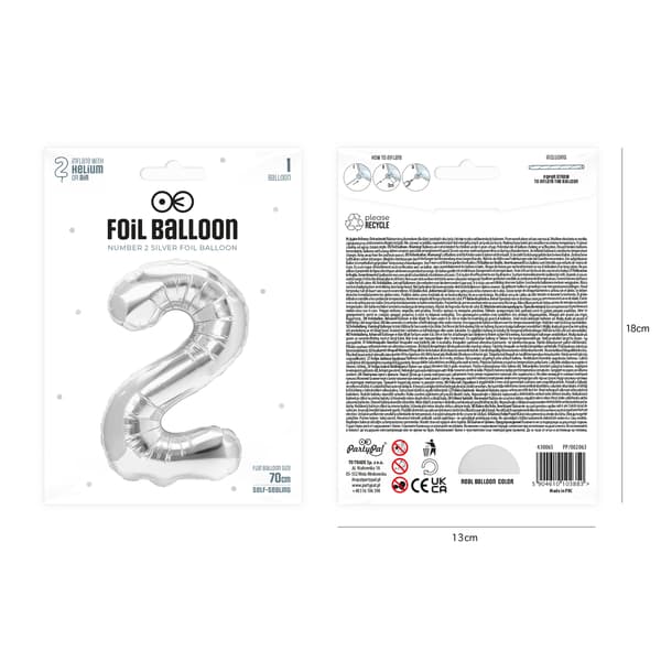 Sølv Tall 2 Folieballong 70 cm sølv