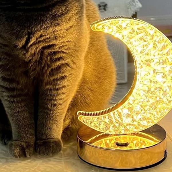 Oppladbar bordlampe Crystal Moon LED RGB gull
