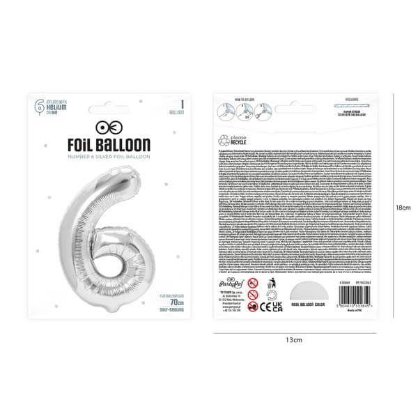 Folieballong Tall 6 Sølv 70 cm sølv