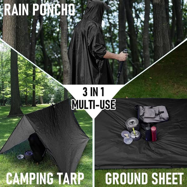 Regnponcho med hette – vanntett PVC-regnjakke 203 × 130 cm Svart