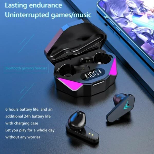 Trådløs RGB Gaming TWS Bluetooth Stereo In-Ear Hovedtelefoner USB-C Black sort