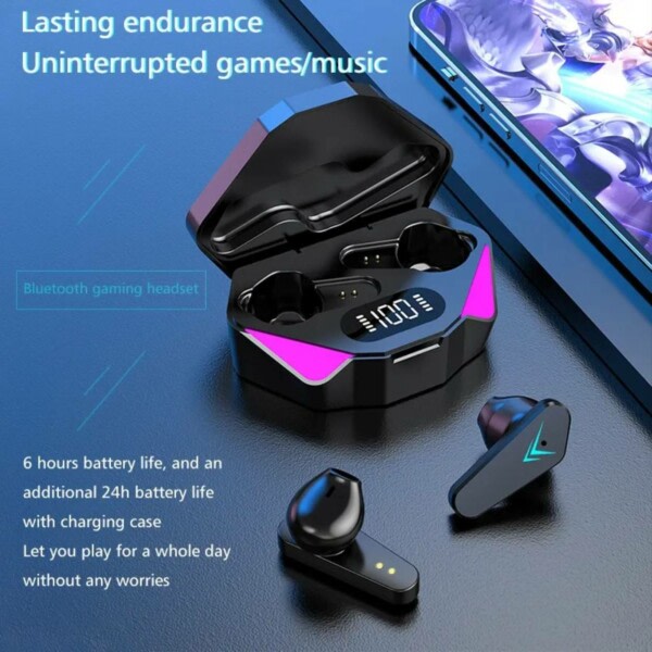 Trådlösa RGB Gaming TWS Bluetooth Stereo In-Ear Hörlurar USB-C Svart svart