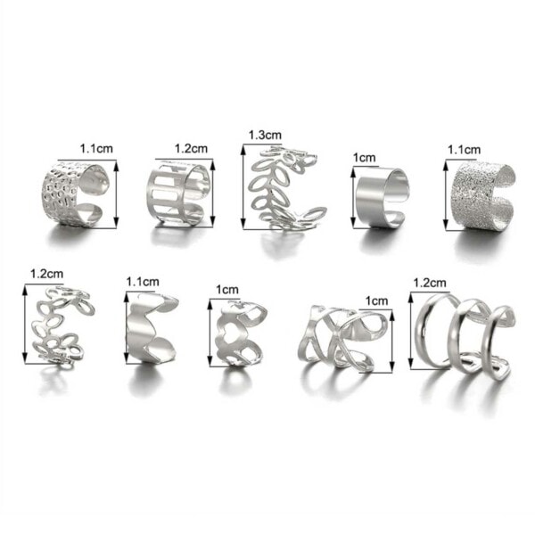 Fake Helix Piercing 10-Pack Earring Ear manchet uden hulsølv sølv