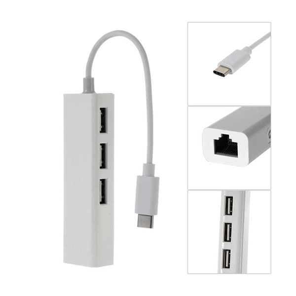 USB-C Nätverksadapter RJ45 Hubb Nätverksanslutning över USB vit