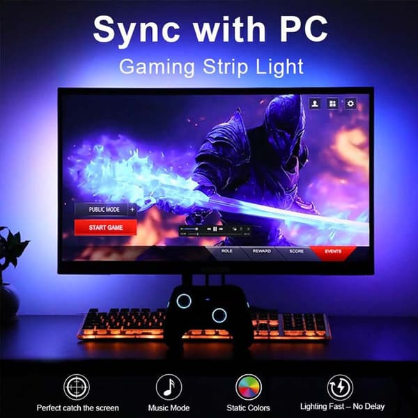 PC Sync RGBIC LED Strip för 32" Monitor – Ambilight, Gaming, USB