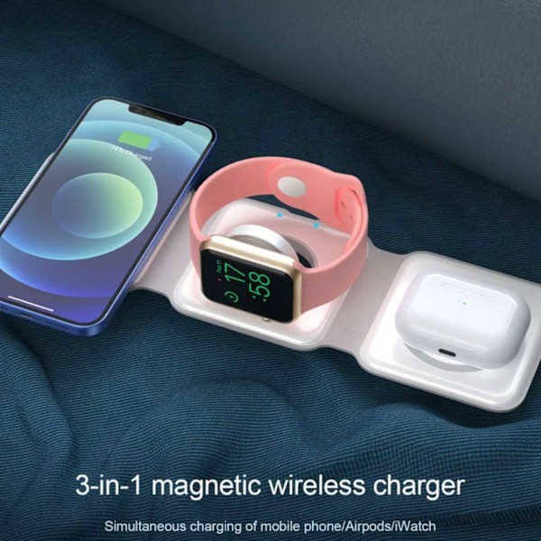 Taitettava langaton mobiililaturi 3-in-1 Magsafe White valkoinen
