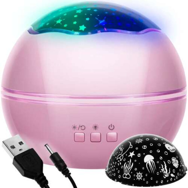 Natlampe Galaxy Projector | Stjerneprojektor | Udskifteligt motiv sort pink