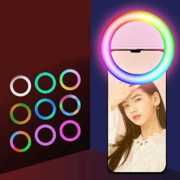 RBG Selfie Lampa Clip-On LED Ring Light för Mobiltelefon vit