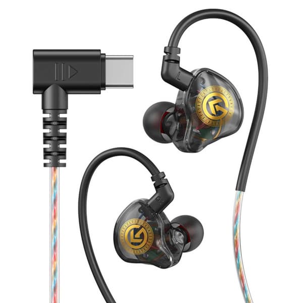 USB-C hodetelefonskjerm med kabel, mikrofon, DAC Dynamic Bass Black svart