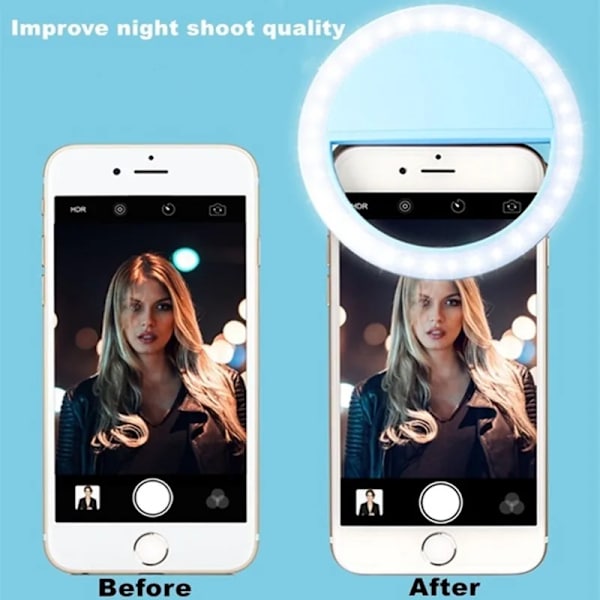 Clip-on selfie lampe til smartphone LED ringlys hvid