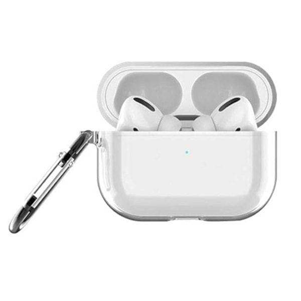 Kova läpinäkyvä Apple AirPods Pro -kotelo karabiinirenkaalla läpinäkyvä