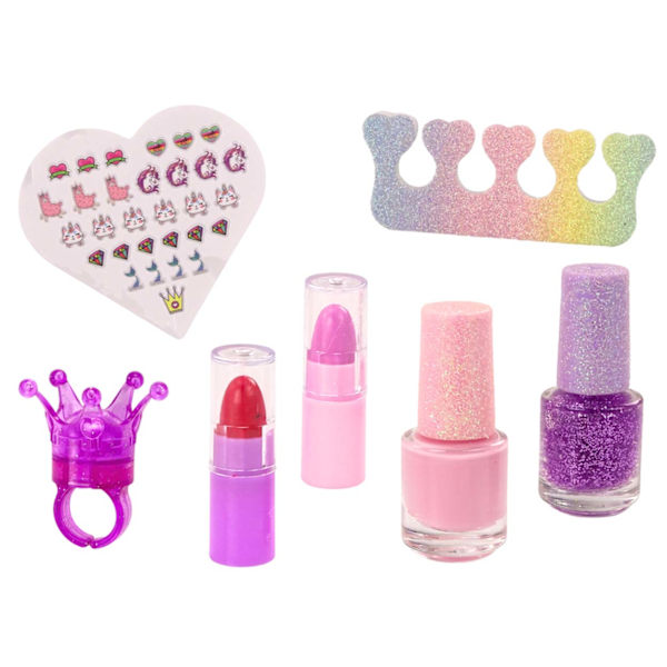 Sminkset för Barn i Plysch Necessär med Kattmotiv | Nagellack, Läppstift & Tillbehör rosa