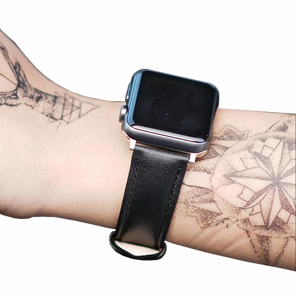Apple Watch 38/40/41 1/2/3/4/5/6/6/7/SE sorte læder armbånd skins sort