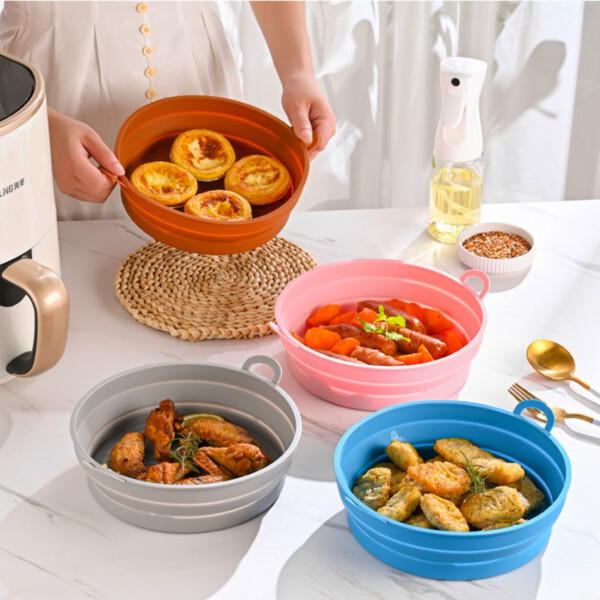 Återanvändningsbar Hopfällbar Silikonform Air Fryer Luftfritös Silikonskål röd