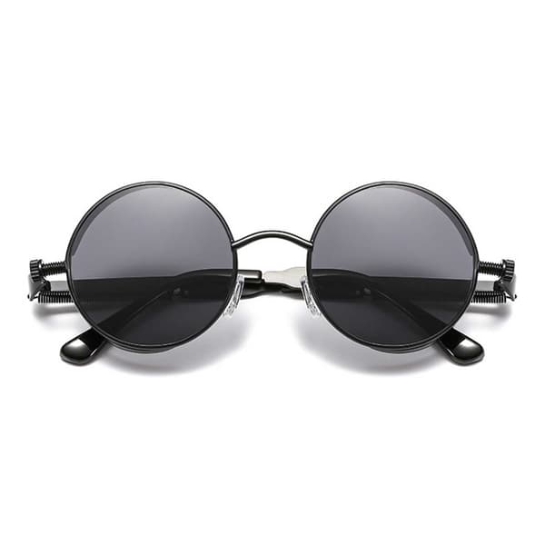 Black Round Metal Solbriller Dark Glass + Senile String svart