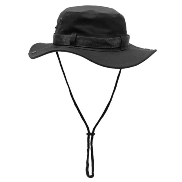 Hat med streng boonie hat brim sun hat sort sort one size