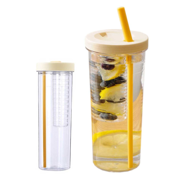 Vattenflaska med Sugrör och Infuser 700ml Genomskinlig transparent