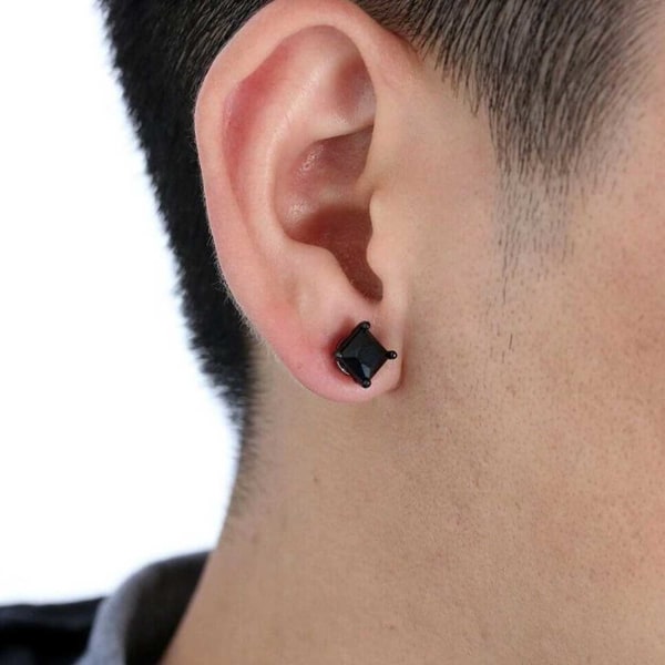 2-pack magnetisk piercing falske øreringe kvadratkrystal sort sort