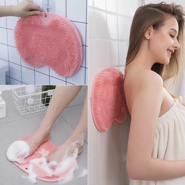 Silikone Fodskrub Ryg Scrub Brusebørste med Sugekopper Pink pink