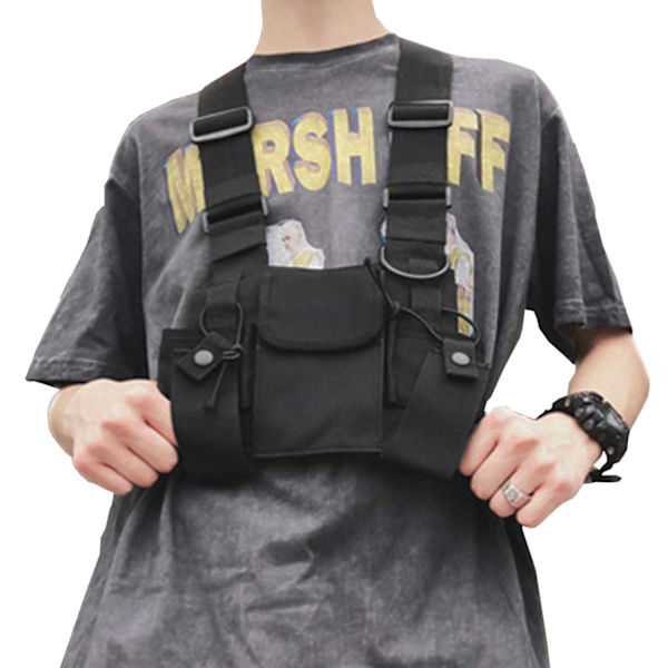 Svart Tactical Väst Utility Vest Bröstsele Street Wear Hip Hop svart one size