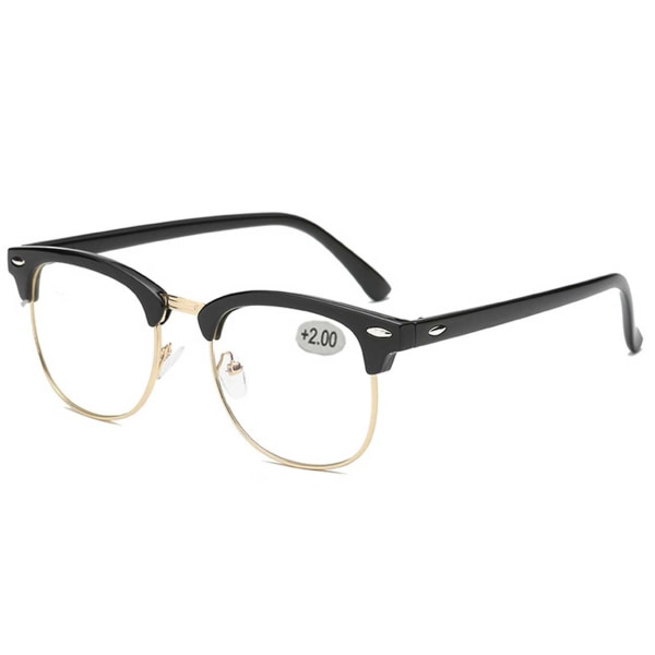 Svarta Clubmaster Läsglasögon med Guld Styrka - 1.0 svart
