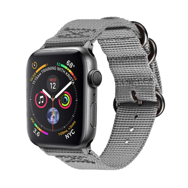 Apple Watch 1/2/3/4/5/6/7/katso 42/44/45 Nylon -rannekoru Nato -rannekorut harmaa