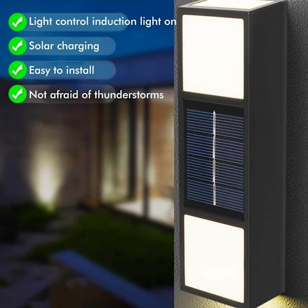 2-Pack Solcellslampa för Fasad | Solcell Vägg- och Fasadbelysning Utomhus Svart svart