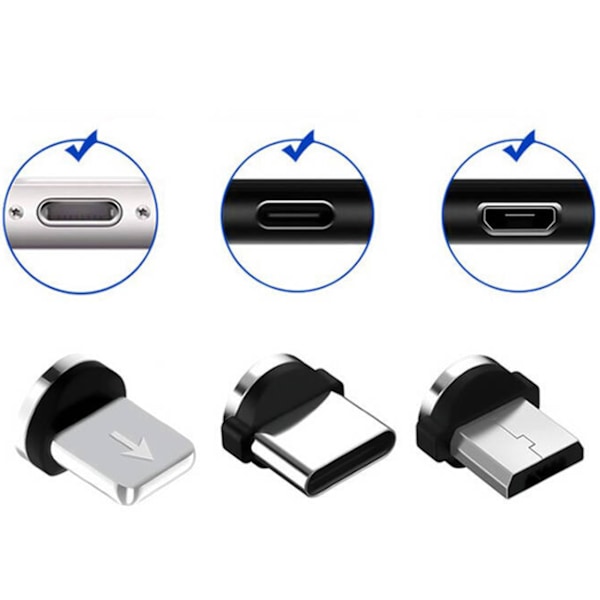 Magneettinen 3-in-1-latauskaapeli USB/Mikro/C-tyyppi/Lightning 1m musta musta