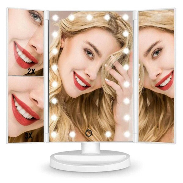 LED Sminkspegel med Belysning - Tri Fold Make Up Mirror Vit vit