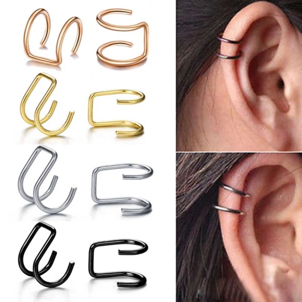 2-pack Ear Cuff - Fake Öron Piercing - Örhänge utan Hål Färg: guld